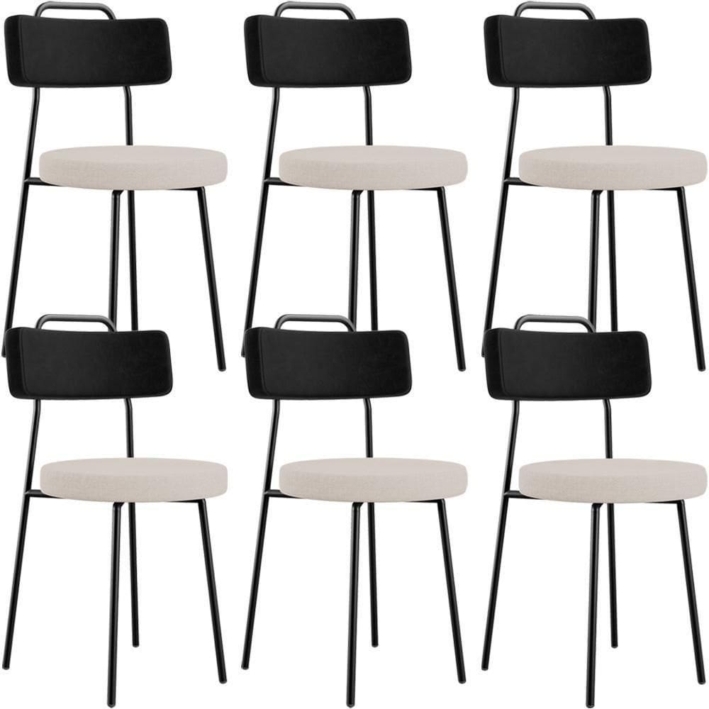 Kit 06 Cadeiras Decorativa Estofada Sala De Jantar Barcelona L02 Couríssimo Preto Linho Bege - Lyam