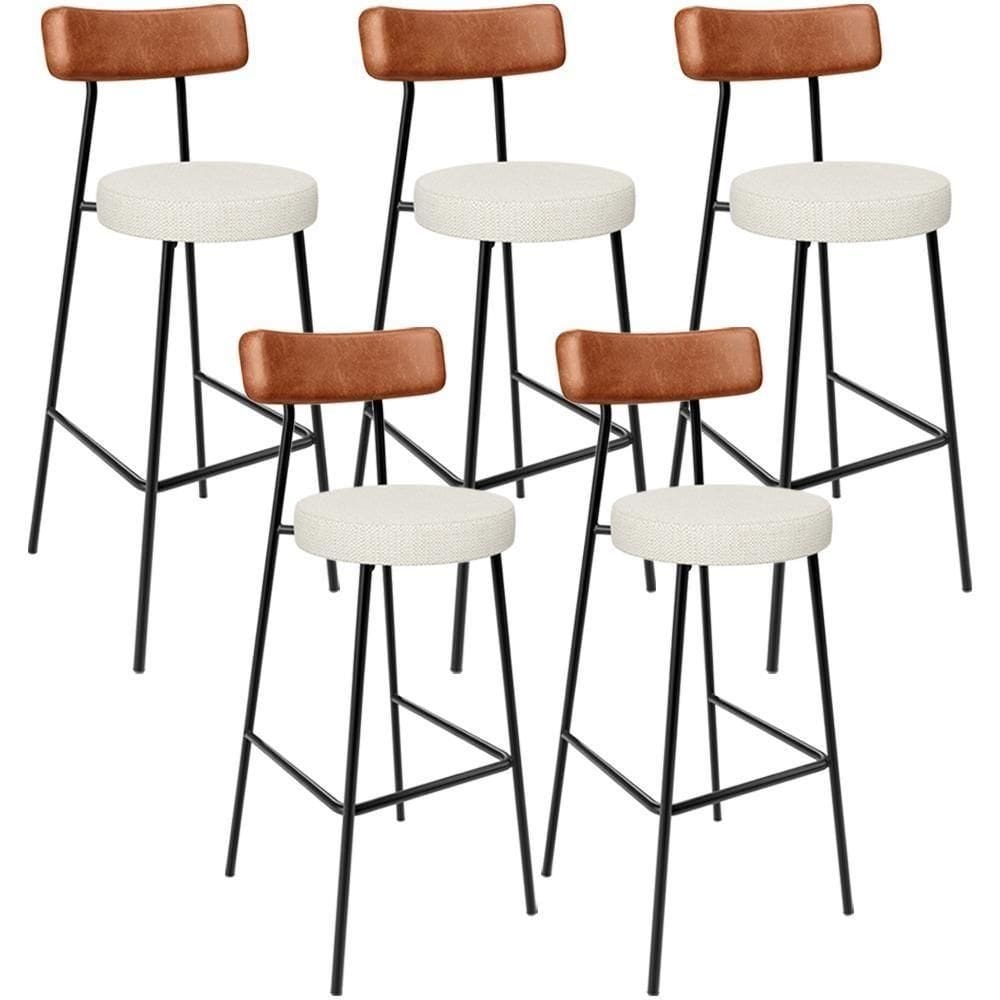 Kit 05 Banquetas Alta Cozinha Sala Jantar Milão L02 Couríssimo Camel Linho Champagne - Lyam Decor