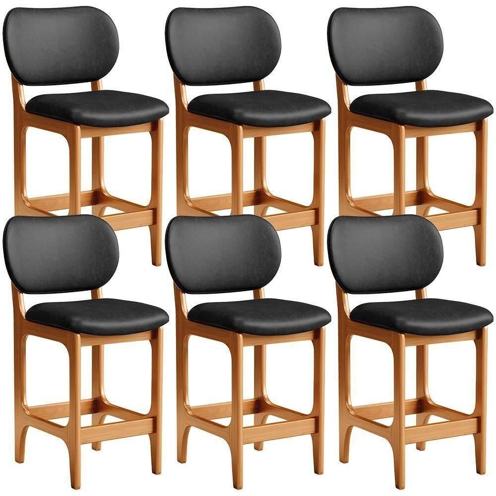 Kit 06 Banquetas Baixa Bar Cozinha E Sala De Jantar Fixa Betta L02 Imbuia Couríssimo Preto