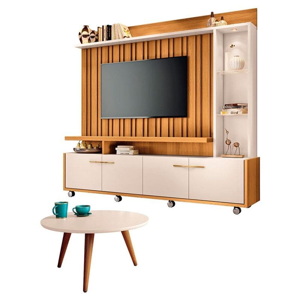 Estante Home Theater Titan e Mesa de Centro Sorelle Cinamomo Off White - HB Móveis