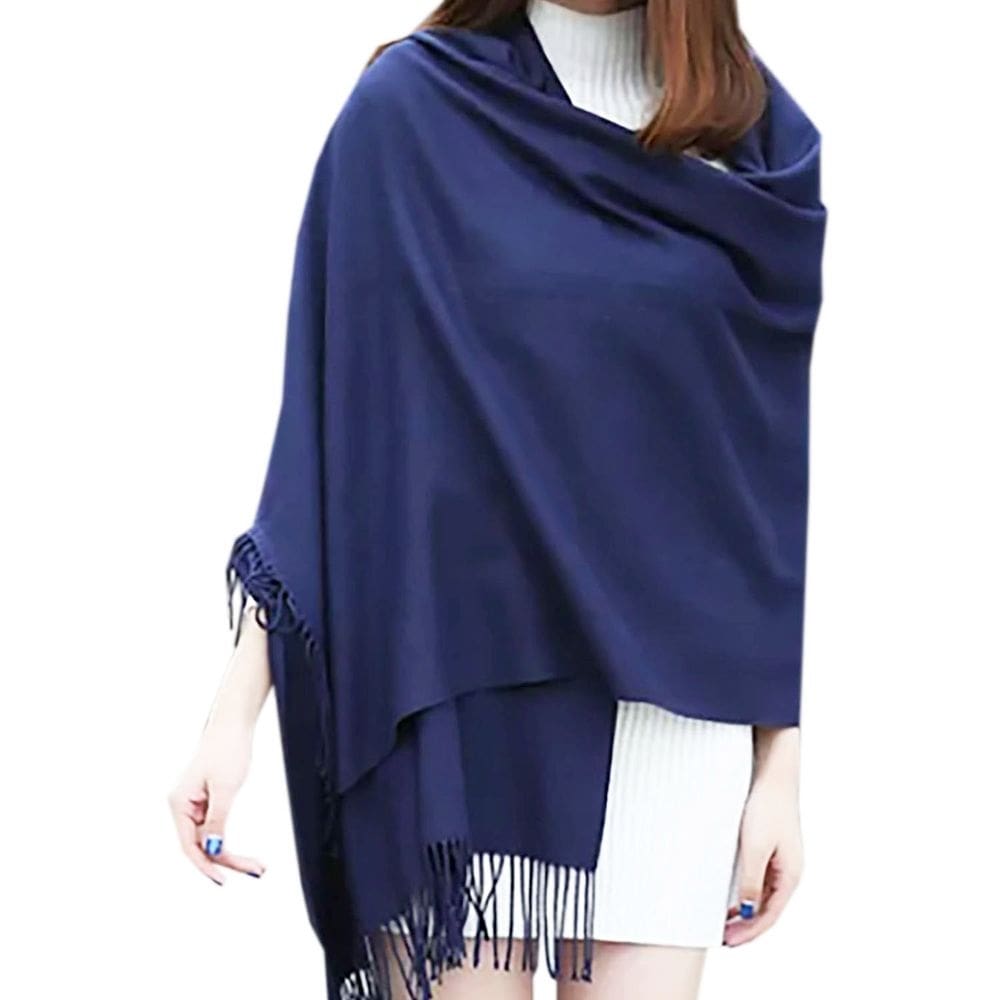 Pashmina Cachecol Scarf Xale Echarpe Lenço Longo Inverno Cor Azul-Marinho