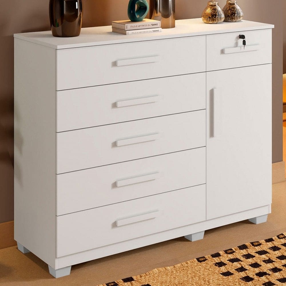 Cômoda Mila 1 Porta 6 Gavetas Branco - Panorama Móveis