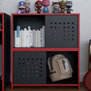 Armário para Escritório Pixel 2 Portas 1 Prateleira Preto/Vermelho - Caemmun