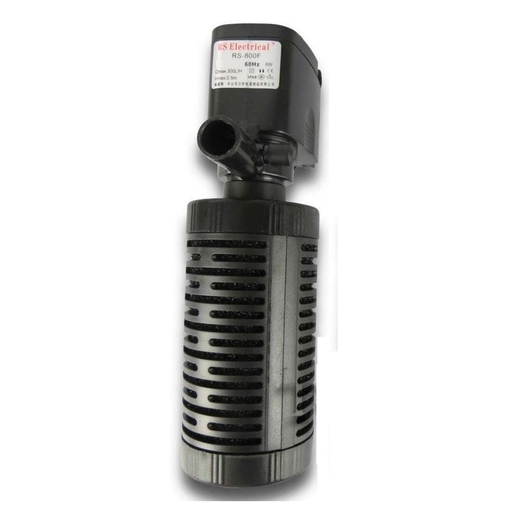 Bomba submersa com filtro oxigena e filtra a água. 300 lt/h.