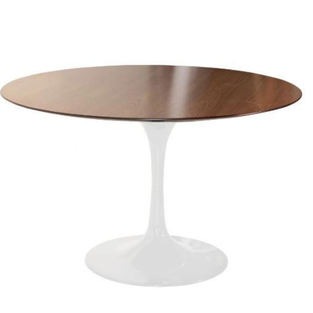 Mesa de Jantar Tulipa Saarinen Redonda 150 cm Tampo Imbuia Base Branca