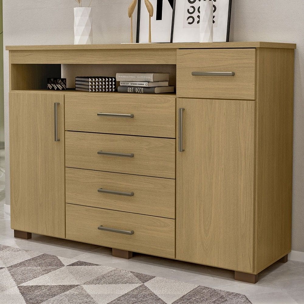 Cômoda Oslo 2 Portas 5 Gavetas Castanho - Mx Móveis