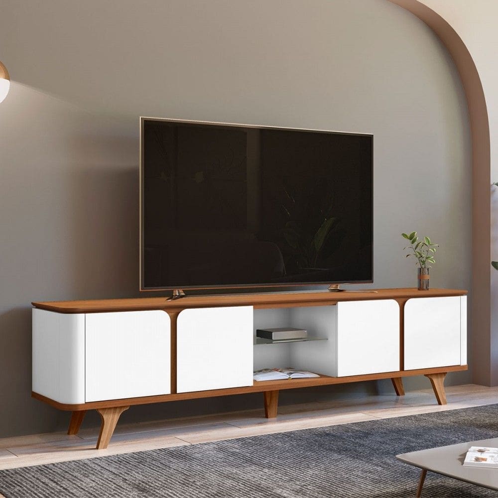 Rack para TV Até 60 Polegadas Roma 4 Portas 1 Prateleira com Vidro Cedro/Branco - Casa D