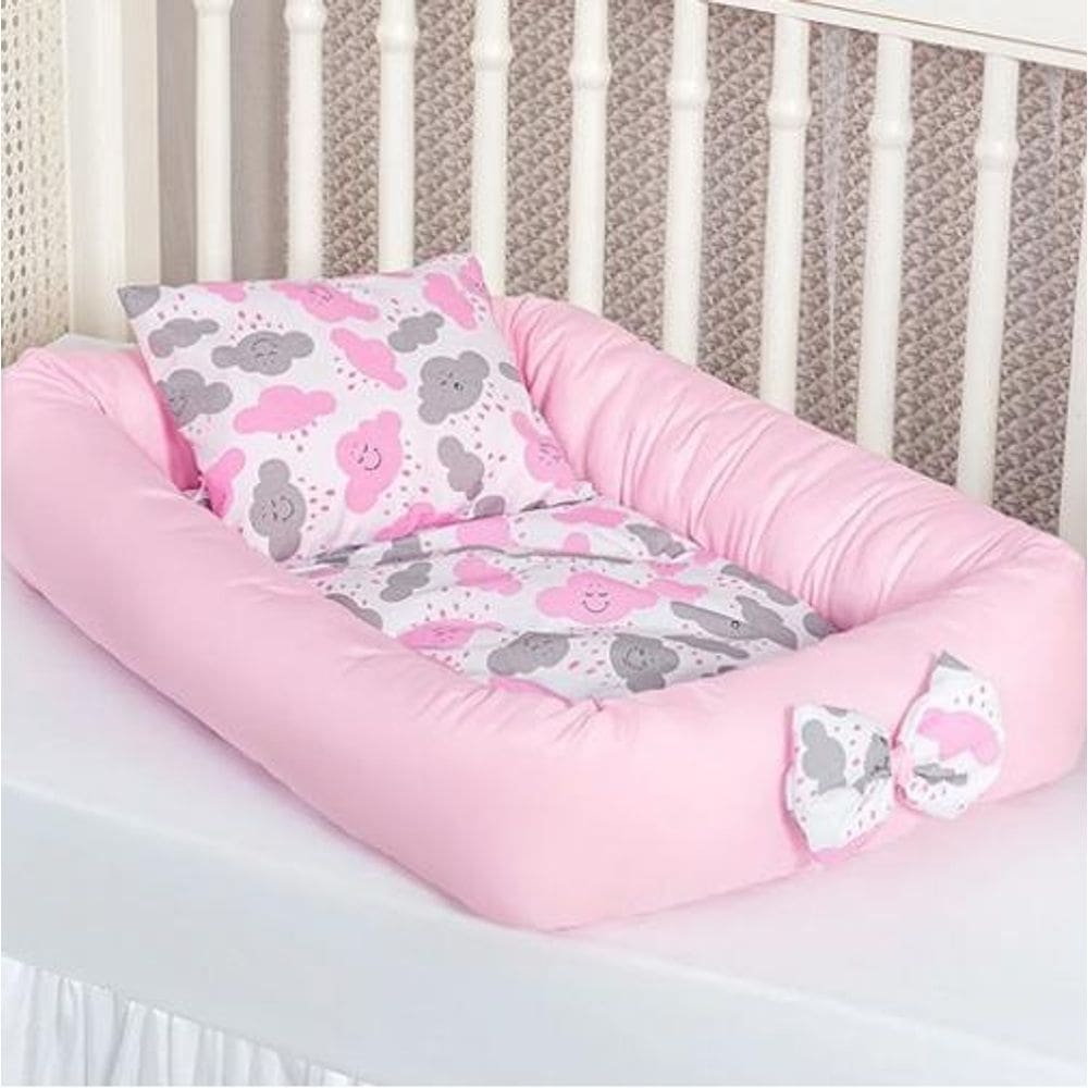 Kit ninho redutor para berço baby menina nuvem rosa 4 peças