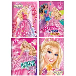 Kit 10 cadernos barbie grande escolar costurado com pauta