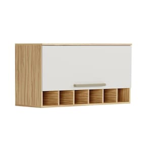 Armário Aéreo De Cozinha Com 1 Porta E Mini Adega 100% Mdf Napoli Prime Rio Doce Amendoa/Offwhite