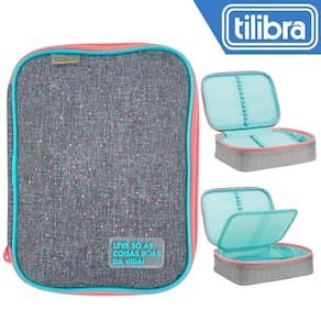Estojo jumbo tilibra académie dots cinza 15x21x6cm