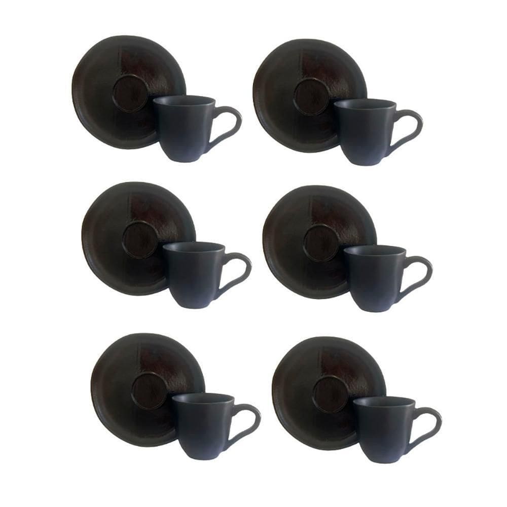 Jogo 6 Xícaras Com Pires Chá Café Cerâmica 50Ml Mesa Posta