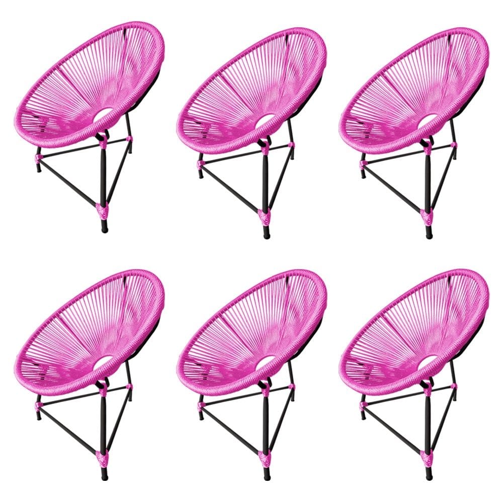 Kit 6 Cadeiras Acapulco Corda Náutica Base em Alumínio Preto/rosa