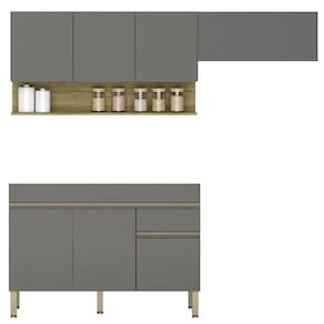 Armário De Cozinha 3 Peças Balcão Sem Tampo 150cm Lina12 K02 Gris/freijó - Mpozenato