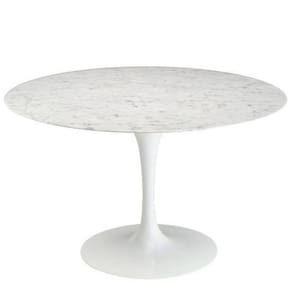 Mesa de Jantar Tulipa Saarinen Redonda 150 cm Mármore Carrara Base Branca