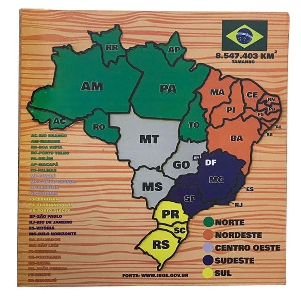 Quebra-cabeça mapa do brasil brinquedo educativo em mdf