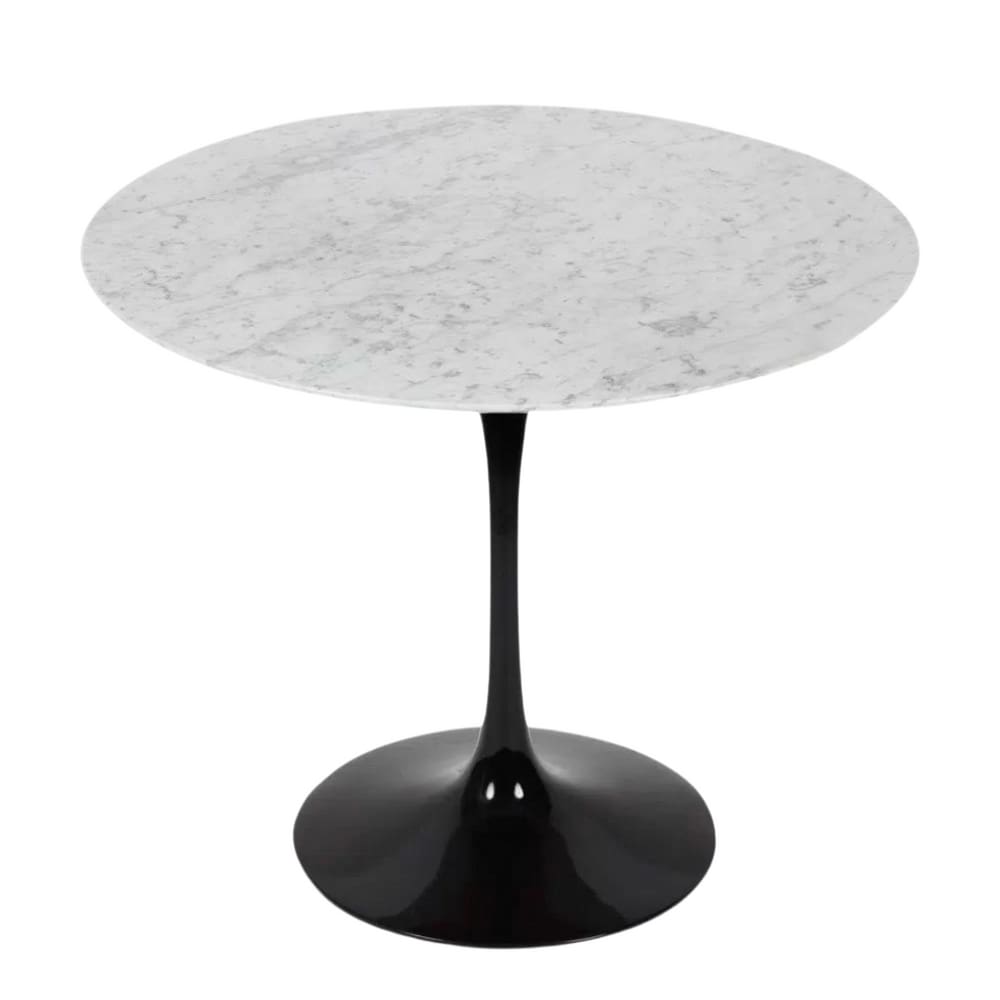 Mesa de Jantar Tulipa Saarinen Redonda 110 cm Mármore Carrara Base Preta