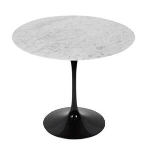 Mesa de Jantar Tulipa Saarinen Redonda 130 cm Mármore Carrara Base Preta