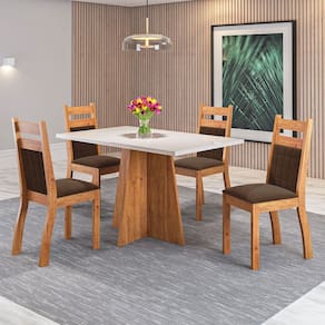 Mesa de Jantar 4 Lugares Dresden com Vidro Bombom/Off White - Panorama Móveis