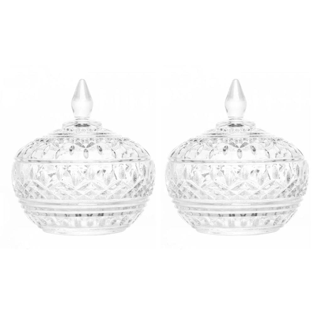 Kit 2pcs potiche baleiro bomboniere de vidro cristal c/tampa
