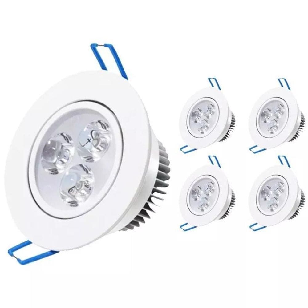 Kit 4 lâmpadas led 3w spot redondo embutir bco quente bivol