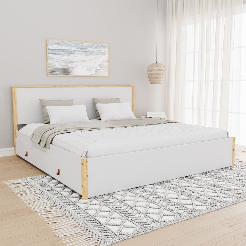 Cama King 4 Gavetas Íris Cabecasa Madeiramadeira Branco/Natural