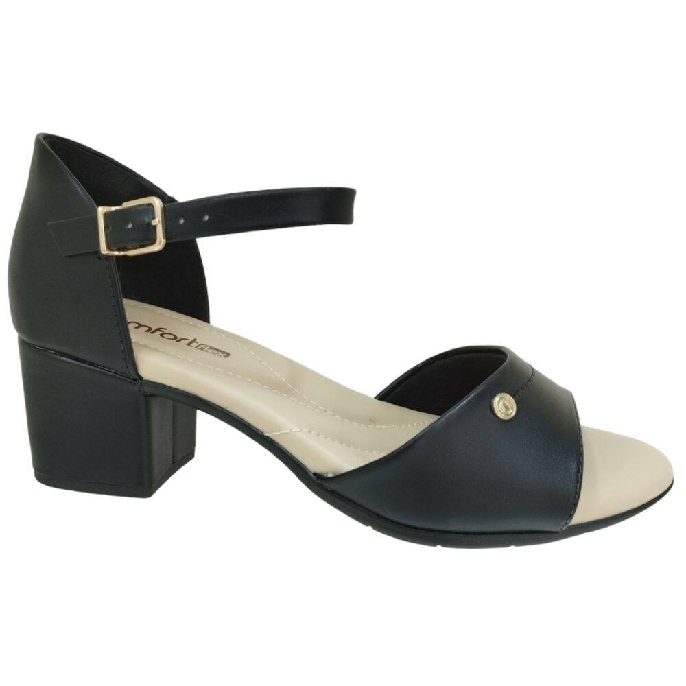 Sandalia Comfortflex Ultraconforto Salto Baixo Quadrado Fivela 2457305
