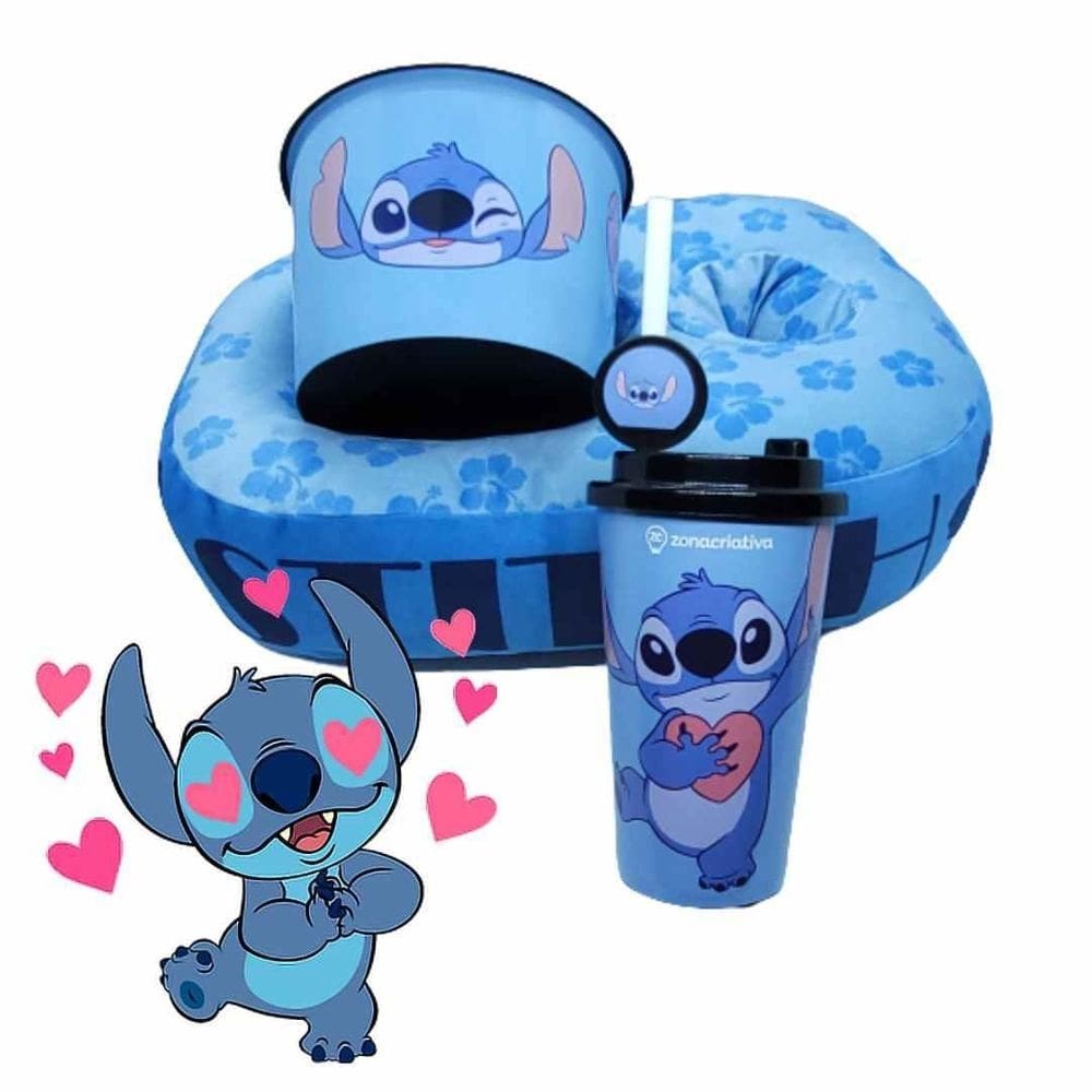 Almofada pipoca stitch copo balde licenciado disney
