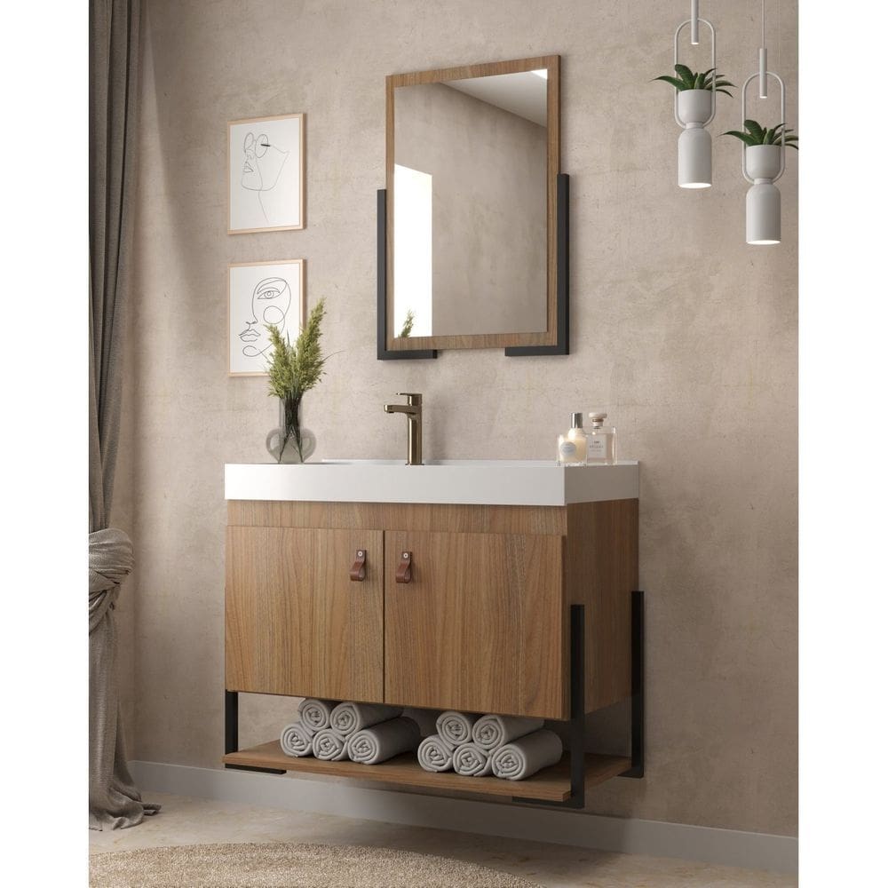 Conjunto Balcão para Banheiro com Espelheira Opera 60 Noce