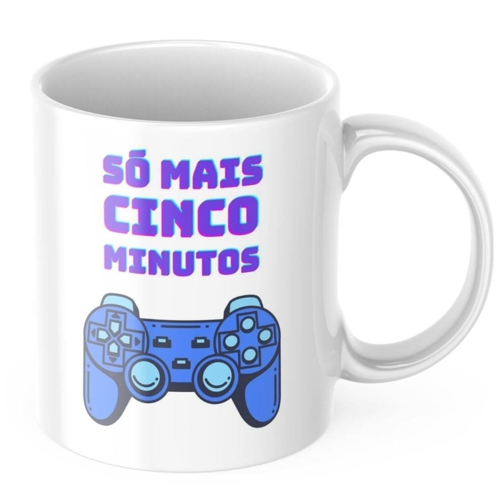 Caneca Xicara para Café ou Chá em Porcelana Personalizada - Tema Gamer - Só Mais Cinco Minutos