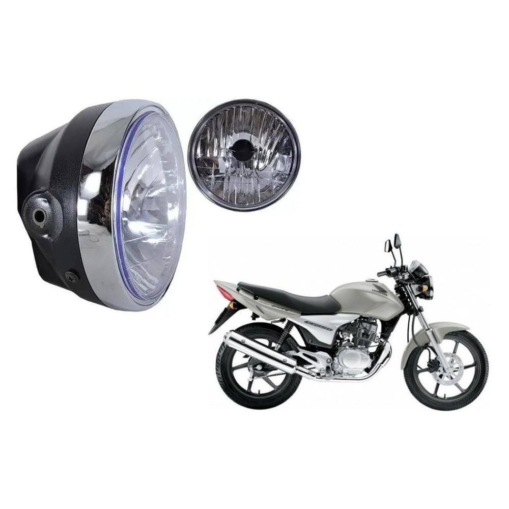 Farol com aro cromado cg sport titan fan 125 150 2000 a 2013
