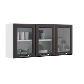 Armário Aéreo de Cozinha Grafite 3 Portas com Vidro New Premium