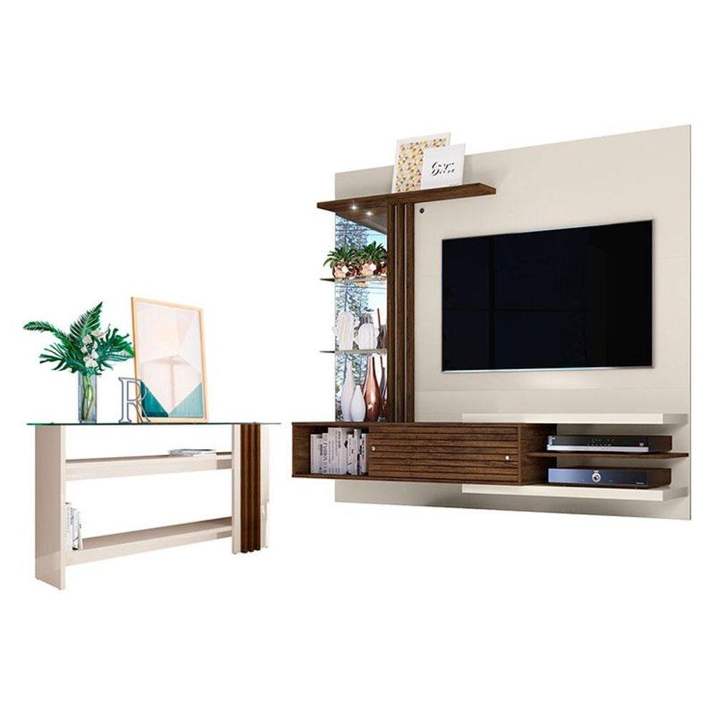 Estante Home Theater Suspenso com Aparador Frizz Supreme Off White Savana – Madetec