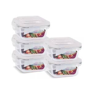 Kit 5 potes vidro hermético trava quadrado 320ml marmita