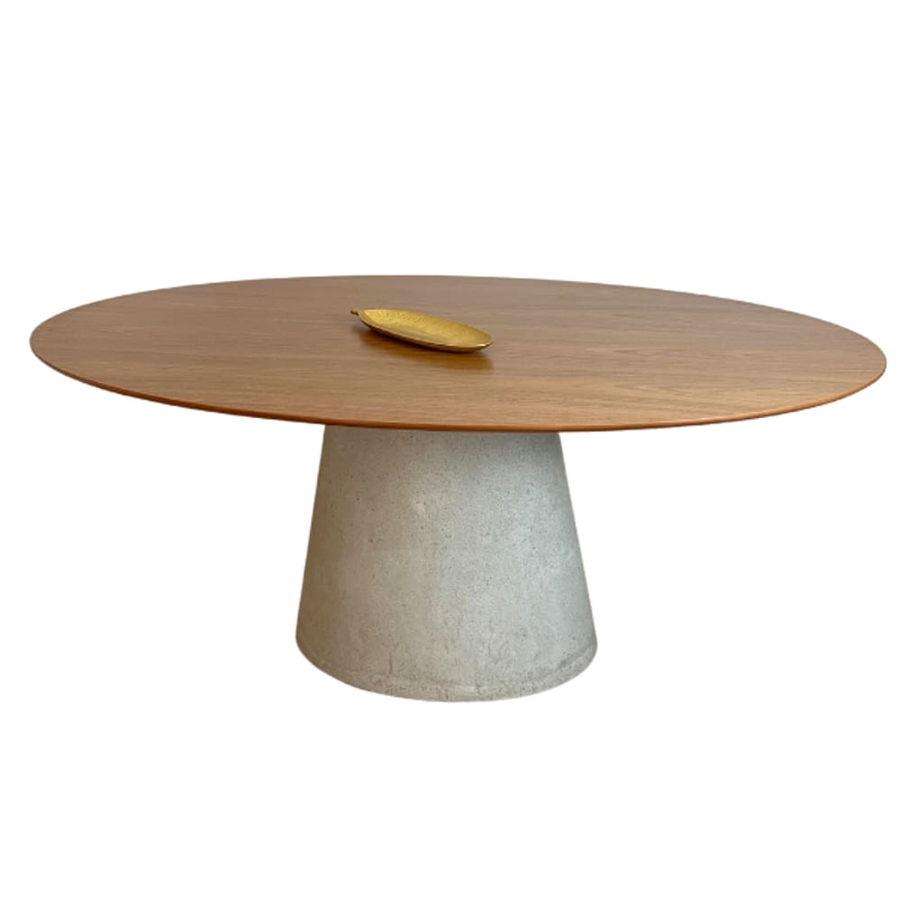 Mesa de Jantar Cone Oval 160x90 cm Base Cimento concreto Tampo Freijó