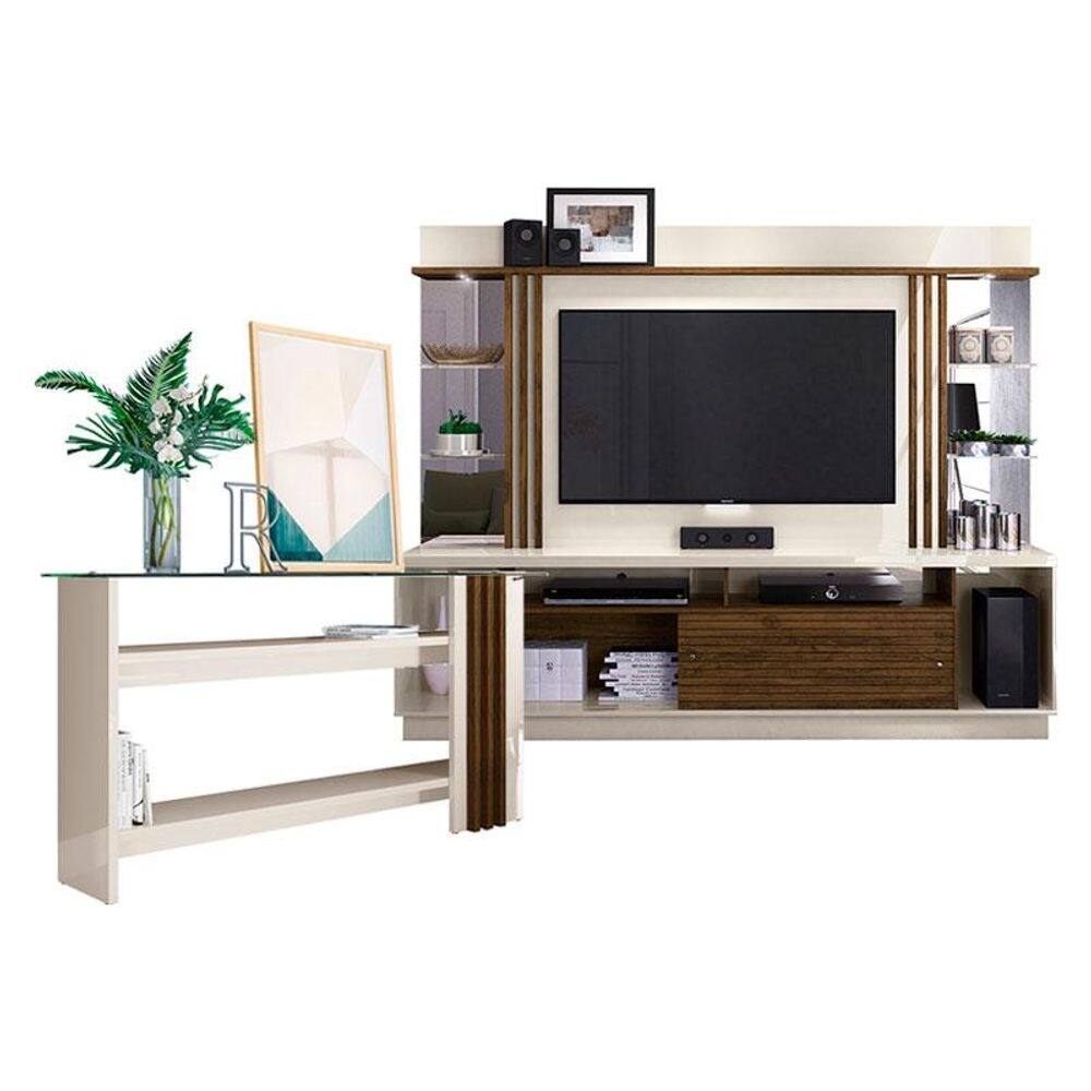 Estante Home Theater com Aparador Frizz Gold Off White Savana – Madetec