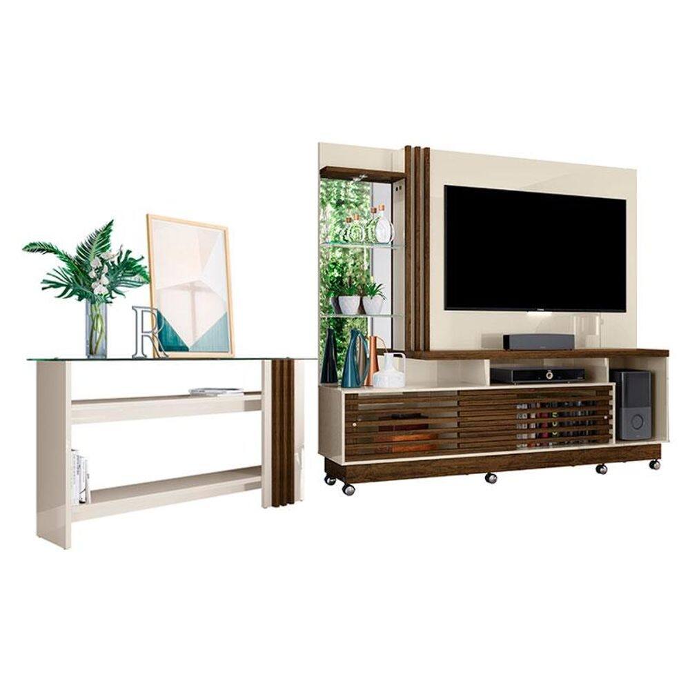 Estante Home Theater com Rodízios e Aparador Frizz Plus Off White Savana – Madetec