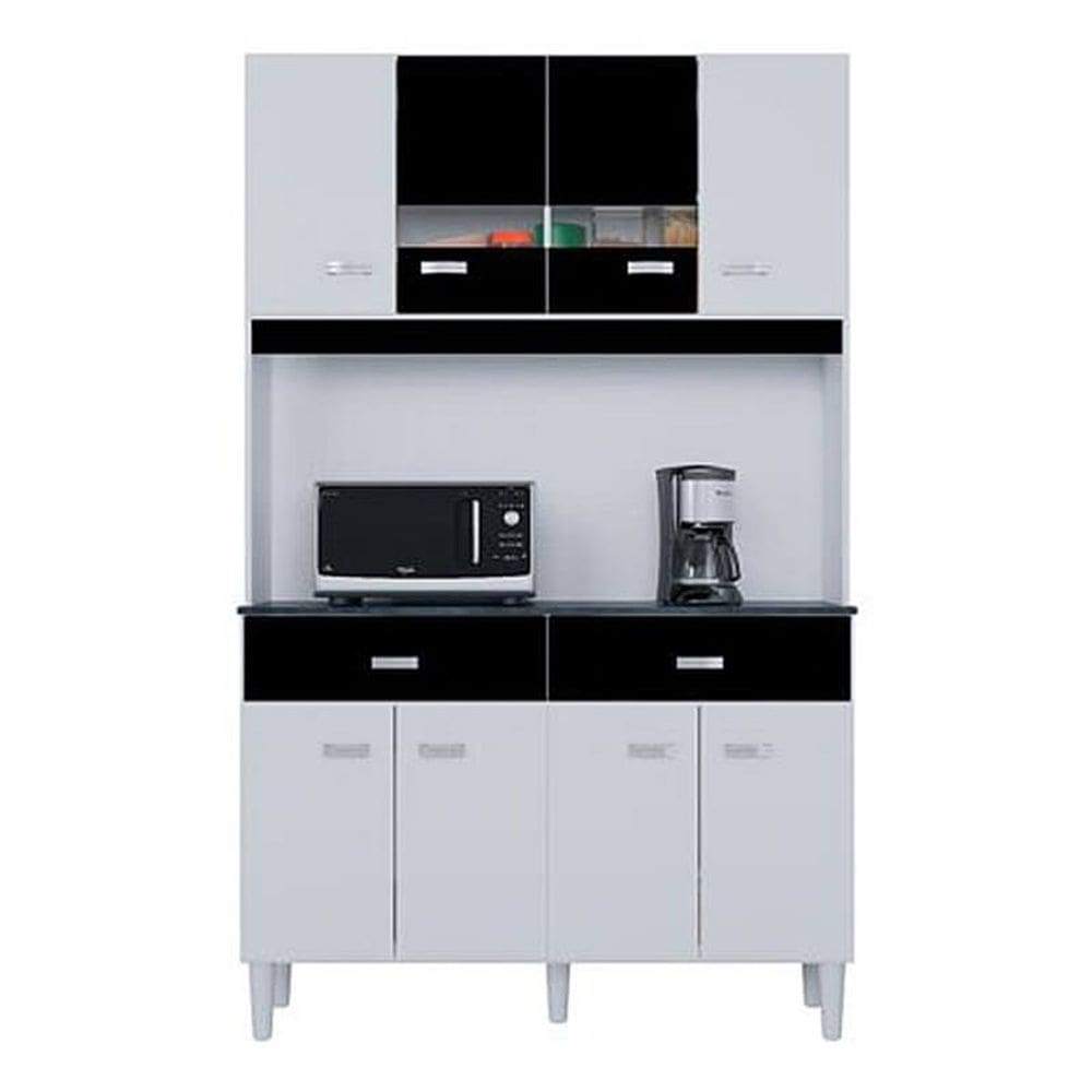 Cozinha Compacta Manu 8 Portas 2 Gavetas Poquema Cor Branco com Preto