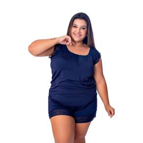 Pijama IMI Lingerie Baby doll Short Doll Renda Conforto Luxo Plus Size Diva Azul
