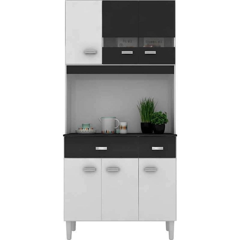 Cozinha Compacta Manu 6 Portas 2 Gavetas Poquema Cor Branco com Preto
