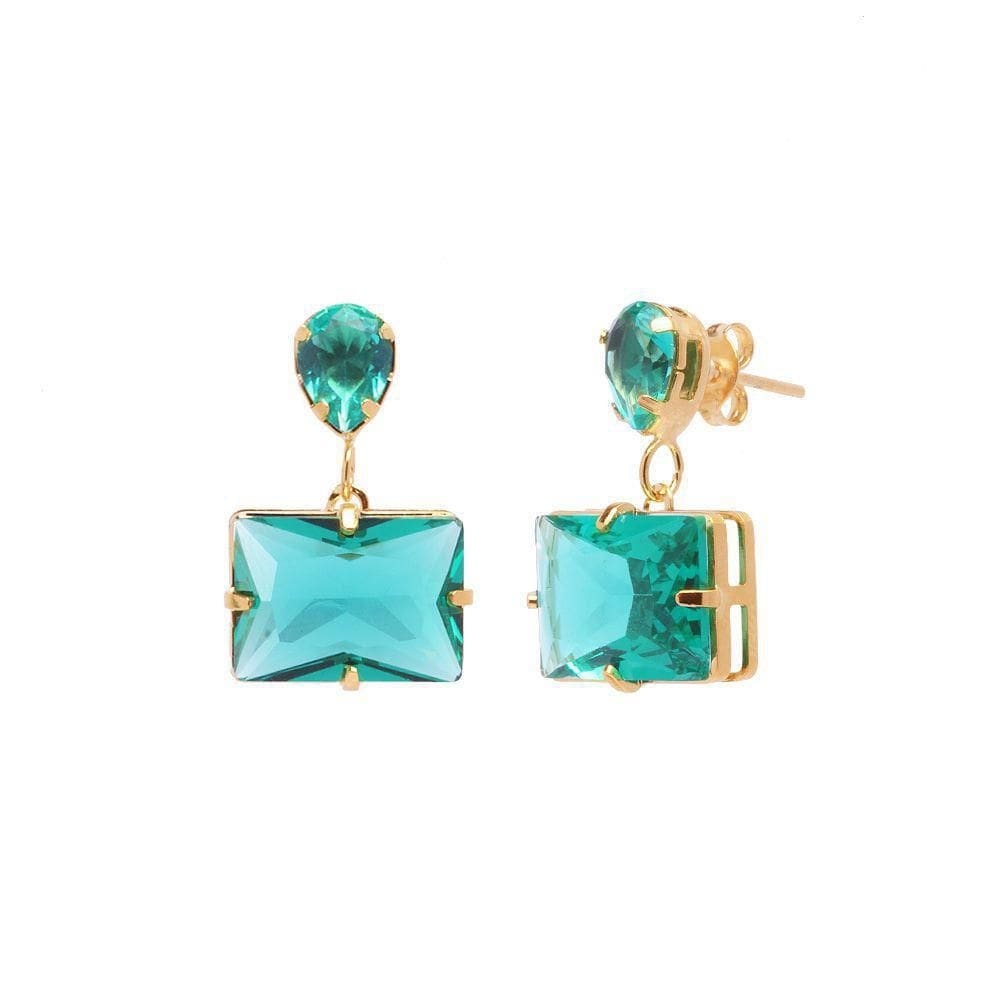 Brinco Com Pedra Fusion Retangular Verde Folheado A Ouro 18K