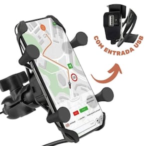 Suporte celular moto entrada usb carregador universal garra