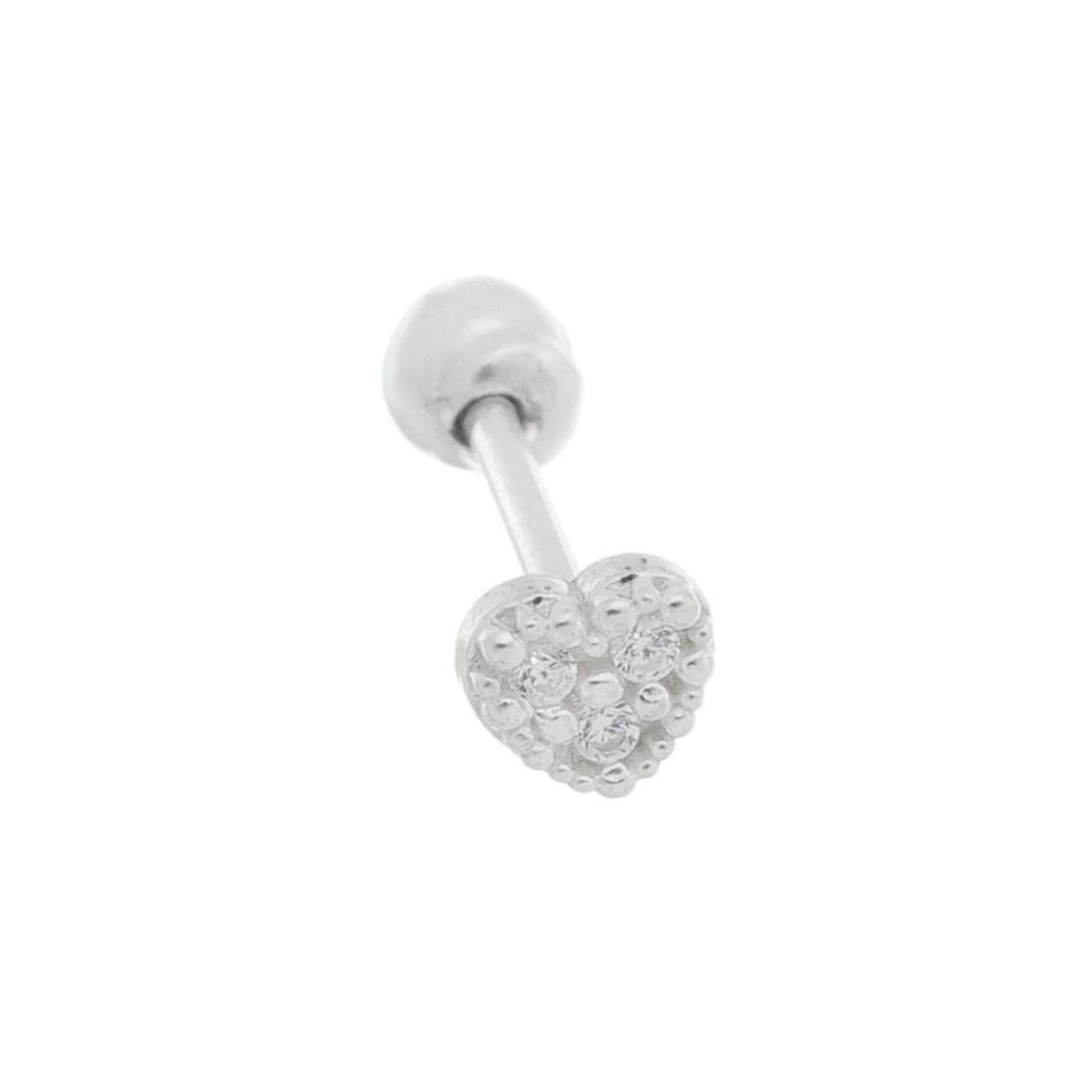 Piercing tragus reto coração cravejado zircônia - prata 925