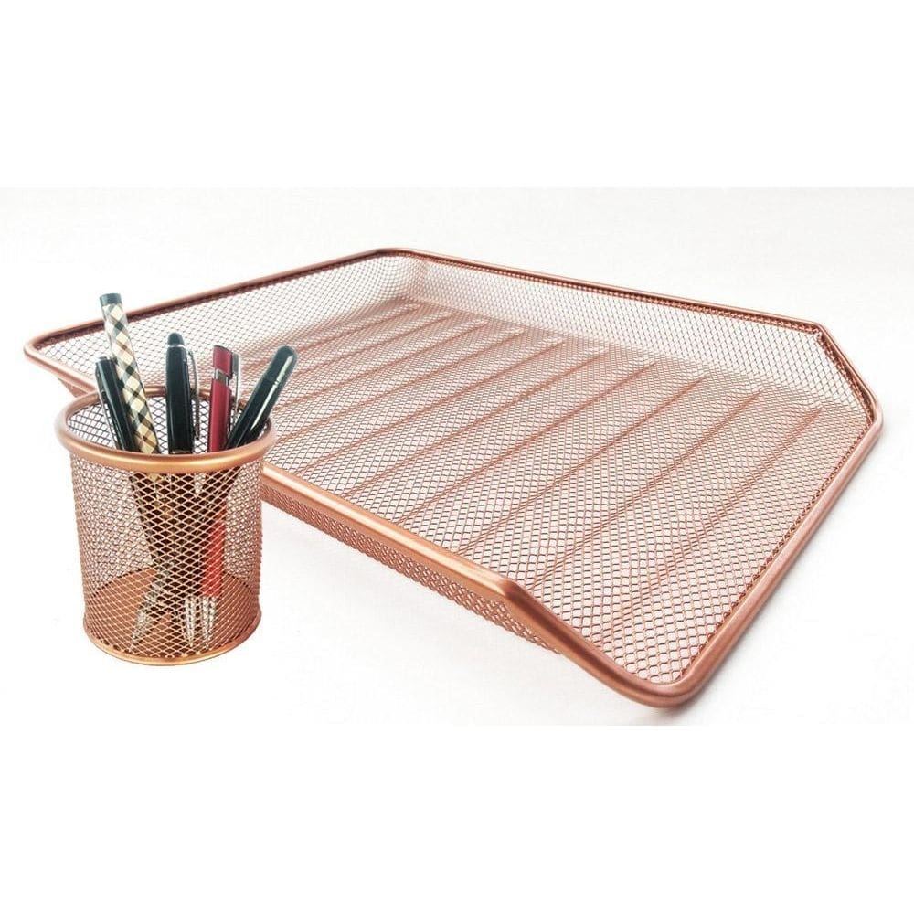 Kit bandeja organizadora e porta caneta rose gold