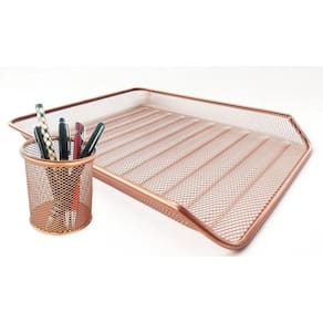 Kit bandeja organizadora e porta caneta rose gold