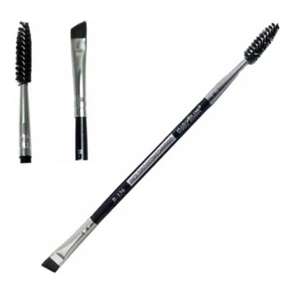 Pincel duplo maquiagem escova chanfra macrilan b136 - preto