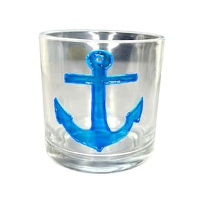 Copo de whisky de vidro marinheiro âncora azul 300 ml