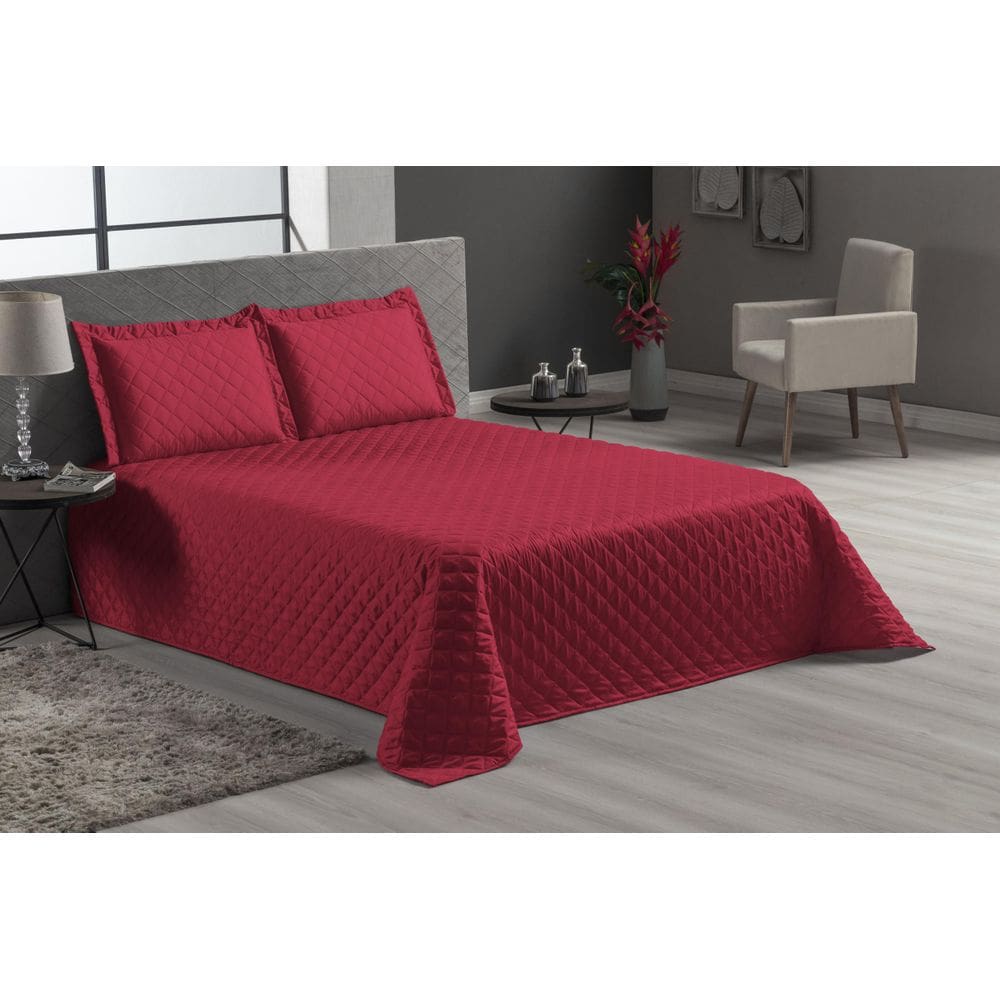 Cobre leito veneza vermelho casal queen 3 peças matelado