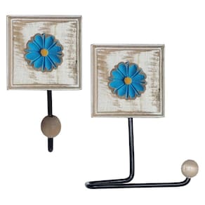 Kit Para Banheiro Com Porta Papel Higiênico E Toalheiro Rustico Flor Azul