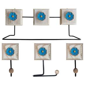 Kit Banheiro Com 2 Toalheiros + Porta Papel Higiênico + Toalheiro Rustico Artesanal Cor Azul